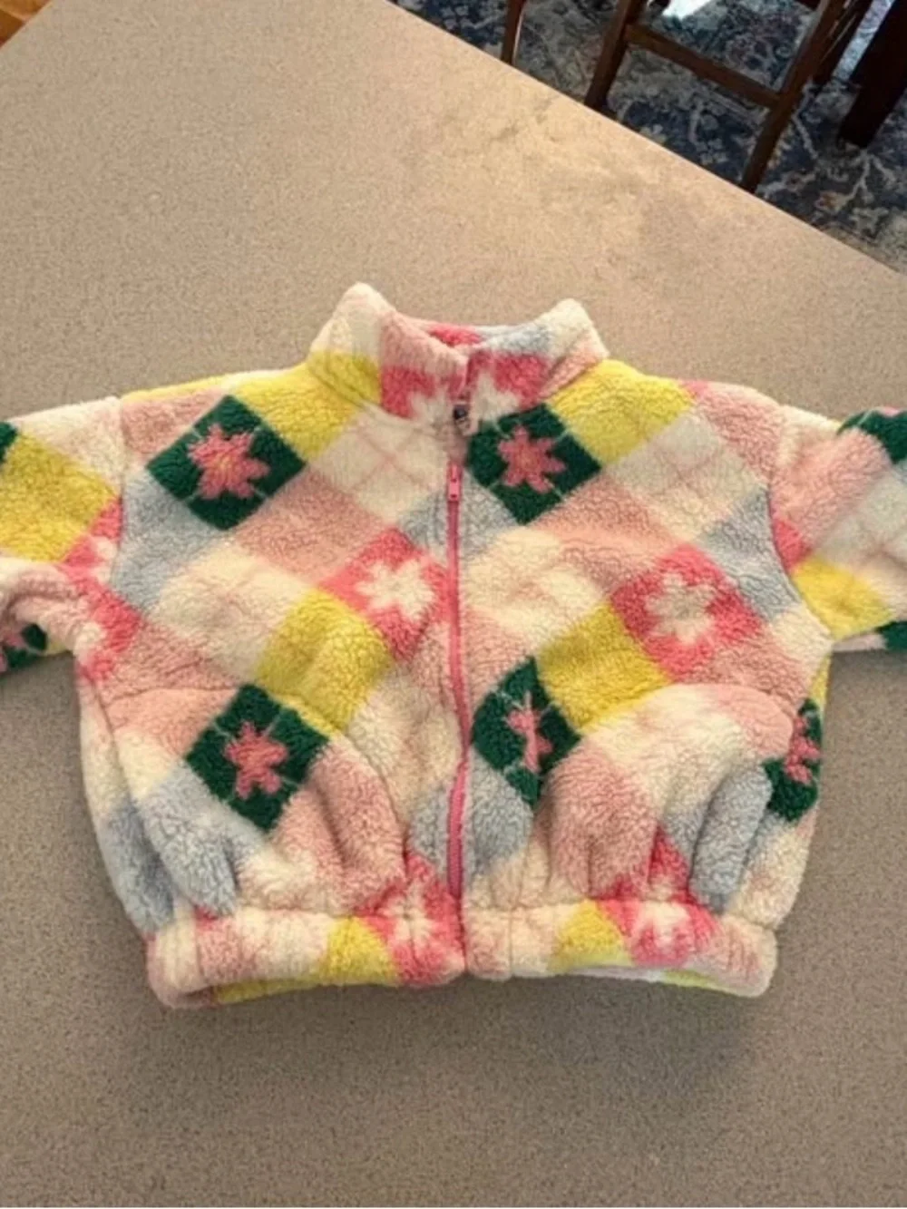 Girls' Pastel Patchwork Sherpa Jacket - Pink Multi